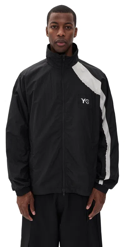 Y-3 Casual Black Jacket With Light Grey Diagonal Stripe In Black