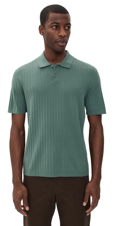 Theory Short Sleeve Cable Polo In Tactile Cotton Light Pine Grove In Green