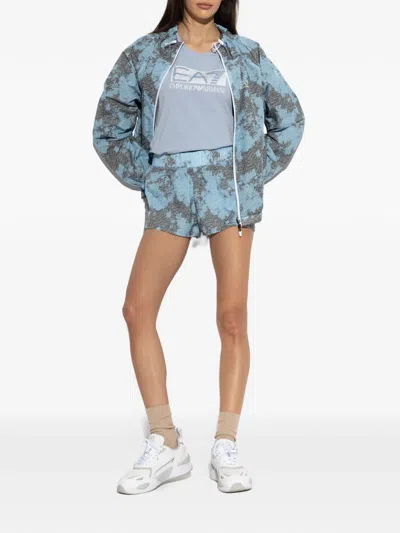 Ea7 Sequin-logo T-shirt In Blue