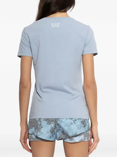 Ea7 Sequin-logo T-shirt In Blue