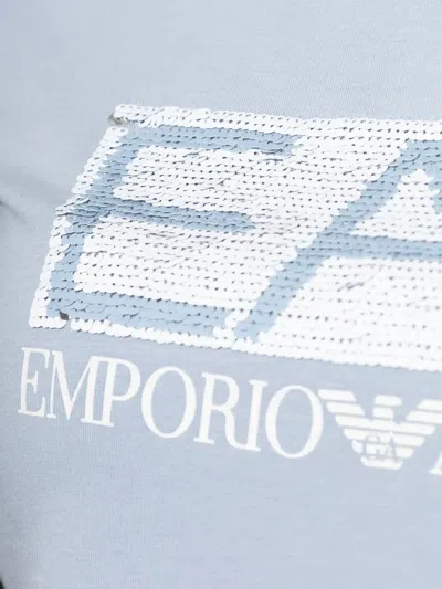 Ea7 Sequin-logo T-shirt In Blue