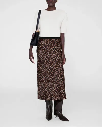 Anine Bing Printed Bar Silk Skirt Black And Brown Leopard