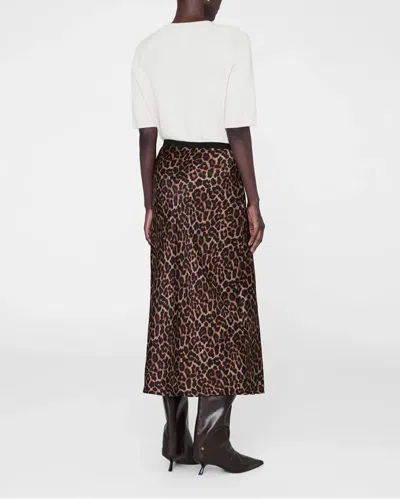 Anine Bing Printed Bar Silk Skirt Black And Brown Leopard