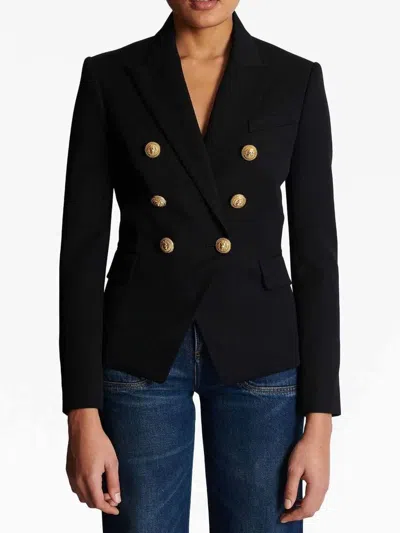 Balmain Double-breasted Wool Jacket Featuring Peak Lapels In Black