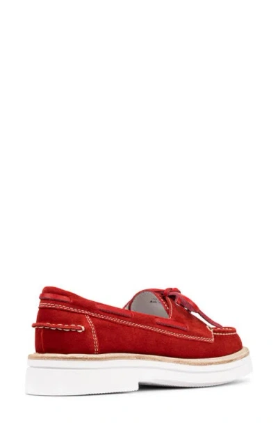 Donald Pliner Harlie02 Suede Lug Bottom Boat Shoe In Red