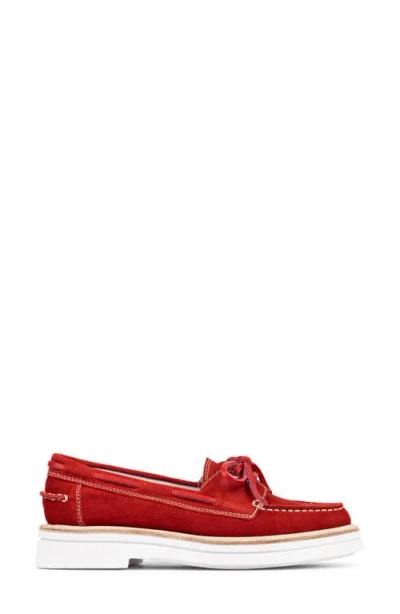 Donald Pliner Harlie02 Suede Lug Bottom Boat Shoe In Red