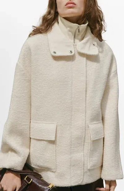 Mango High Neck Textured Utility Jacket In Sand