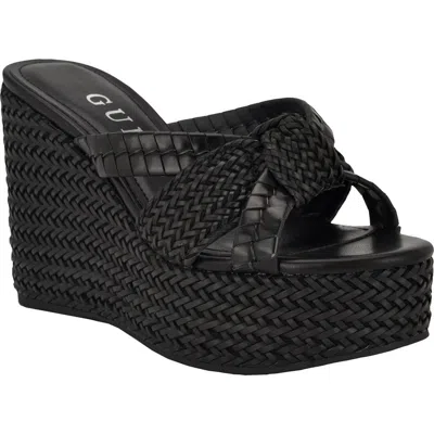 Guess Eveh Platform Wedge Sandal In Black