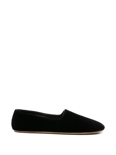 The Row Ponti Velvet Leather Sole Slippers In Black