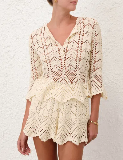 Zimmermann Awaken Scalloped Crocheted Cotton Top In Neutral