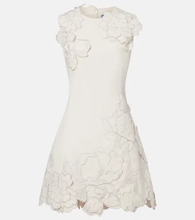 Leo Lin Chloe Floral-appliquéd Crepe Mini Dress In Vanilla