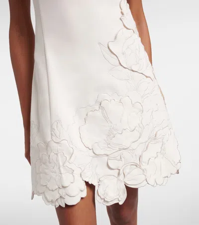 Leo Lin Chloe Floral-appliquéd Crepe Mini Dress In Vanilla