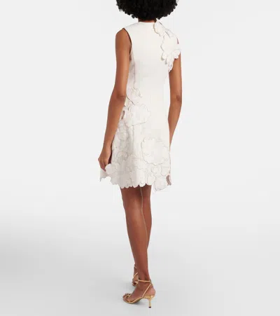 Leo Lin Chloe Floral-appliquéd Crepe Mini Dress In Vanilla