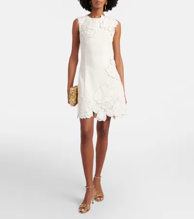 Leo Lin Chloe Floral-appliquéd Crepe Mini Dress In Vanilla