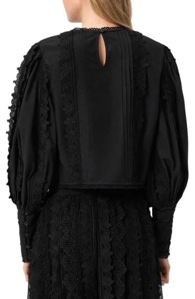 Allsaints Hart Lace Embroidered Bishop Sleeve Top In Black