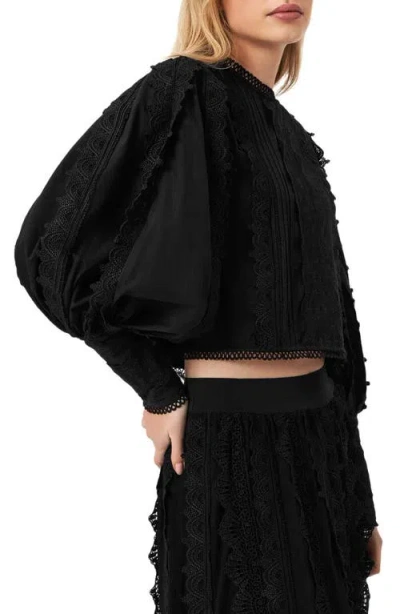 Allsaints Hart Lace Embroidered Bishop Sleeve Top In Black