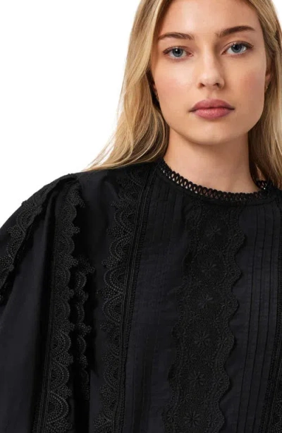 Allsaints Hart Lace Embroidered Bishop Sleeve Top In Black