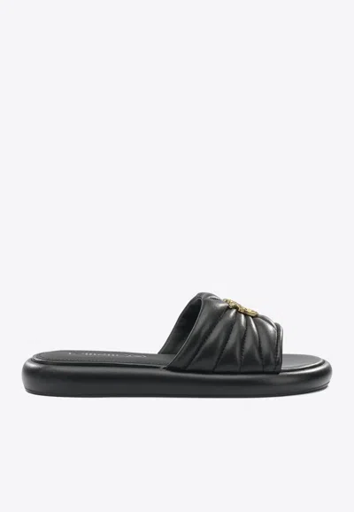 Pinko Fiona Black Slides With Chunky Design And Love Birds Logo Plaque In Leather Woman