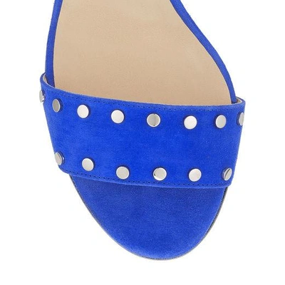 Shop Jimmy Choo Veto 100 Cobalt Suede Sandals With Silver Studs In Cobalt/silver