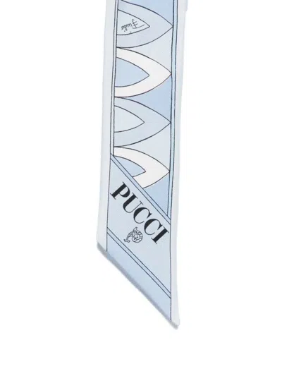 Pucci Patterned Silk Scarf In Blue