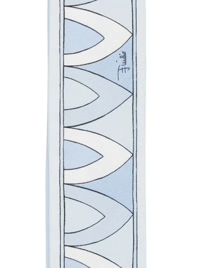 Pucci Patterned Silk Scarf In Blue