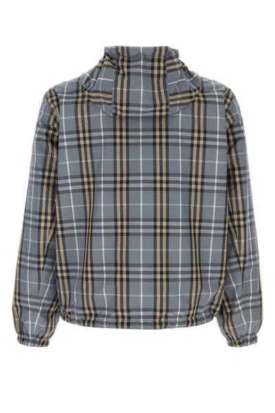 Burberry Mens Wave Blue Ip Check Reversible Check Hooded Anorak Jacket In Gray