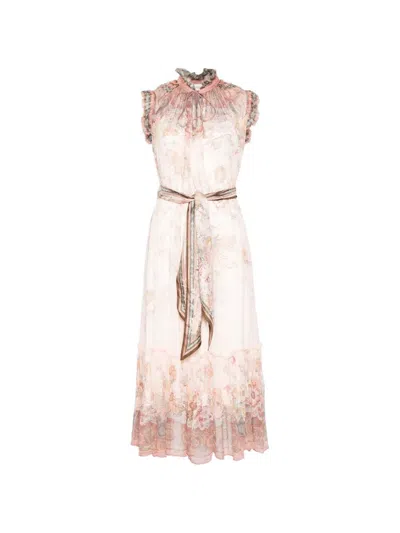Zimmermann Alchemy Belted Paisley-print Chiffon Midi Dress In Pink