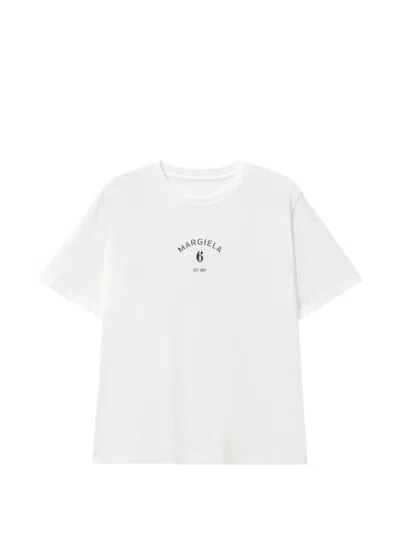 Mm6 Maison Margiela Logo Cotton Crew Neck Short Sleeve T-shirt In White