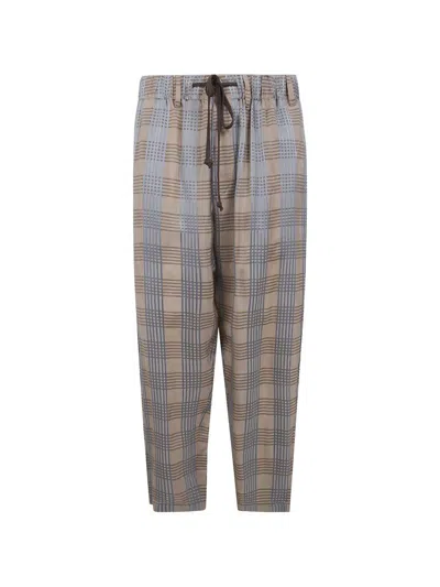 Uma Wang Plaid Drawstring Trousers In Blue