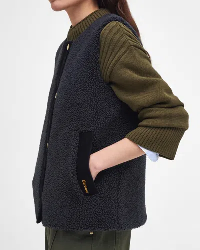Barbour Dulsie High Pile Fleece Quilted Vest In Black