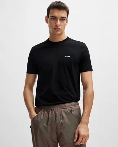 Hugo Boss Tee Mens Stretch Cotton T-shirt With Contrast Logo Nos In Black