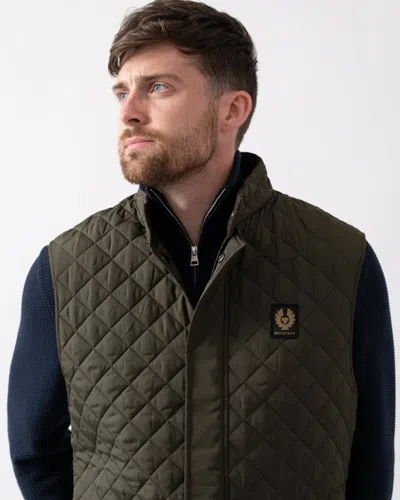 Belstaff Quilted Diamond Recycled Front Pockets Jacket In Green