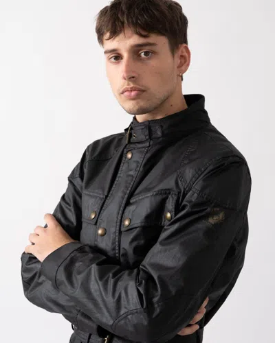 Belstaff Trialmaster Belted Waxed Cotton Jacket In Black