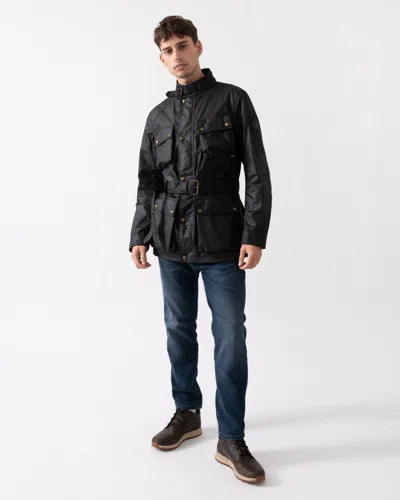 Belstaff Trialmaster Belted Waxed Cotton Jacket In Black