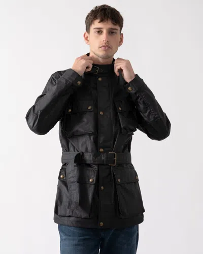 Belstaff Trialmaster Belted Waxed Cotton Jacket In Black