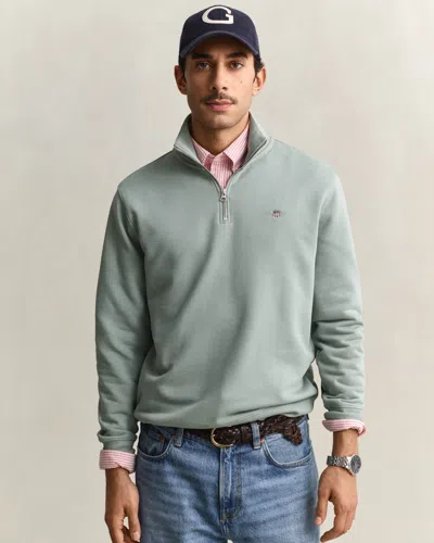 Gant Mens Regular Fit Shield Logo Half Zip Sweatshirt In Green