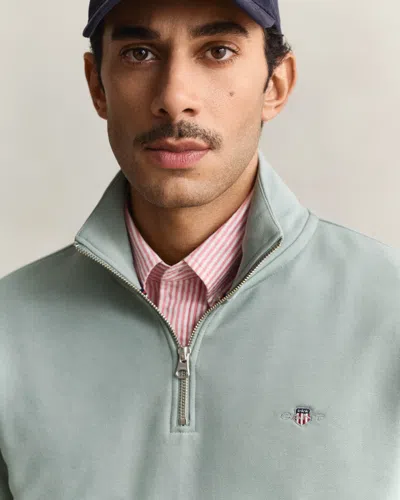 Gant Mens Regular Fit Shield Logo Half Zip Sweatshirt In Green