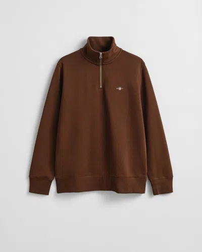 Gant Mens Regular Fit Shield Logo Half Zip Sweatshirt In Brown