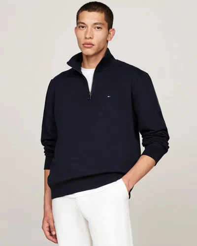 Tommy Hilfiger Essential Fleece Mens Half Zip Sweatshirt In Blue
