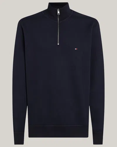 Tommy Hilfiger Essential Fleece Mens Half Zip Sweatshirt In Blue