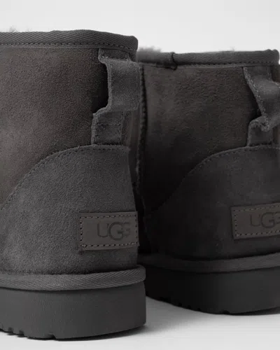 Ugg Classic Mini Grey Ankle Boots With Logo Patch On The Rear In Suede Woman In Gray