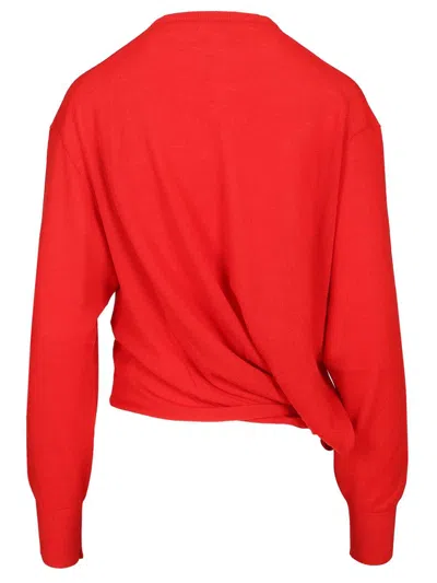 Loewe Asymmetric Draped Embroidered Wool-blend Sweater In Red