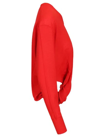 Loewe Asymmetric Draped Embroidered Wool-blend Sweater In Red