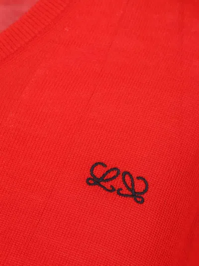 Loewe Asymmetric Draped Embroidered Wool-blend Sweater In Red