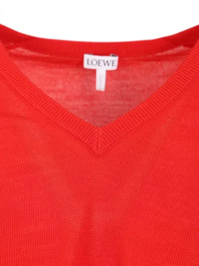 Loewe Asymmetric Draped Embroidered Wool-blend Sweater In Red