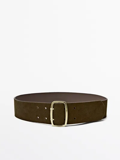Massimo Dutti Cinturón Hebilla Rectangular Piel Serraje In Brown