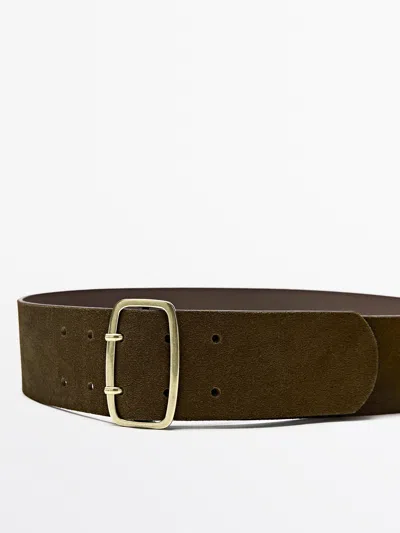 Massimo Dutti Cinturón Hebilla Rectangular Piel Serraje In Brown