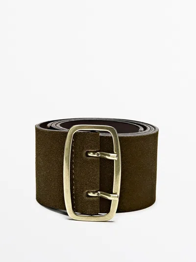 Massimo Dutti Cinturón Hebilla Rectangular Piel Serraje In Brown