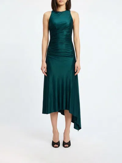 Victoria Beckham Womens Dark Teal Twist Asymmetric-hem Woven Midi Dress In Green