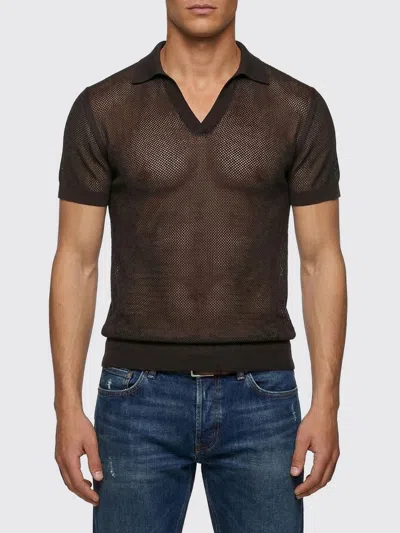 Tom Ford Mens Chocolate Open-collar Mesh Cotton And Silk-blend Polo Top In Brown